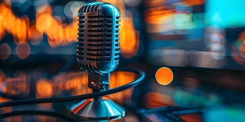 Podcast Studio with Vibrant Blurred Financial Growth and Prosperity Concept