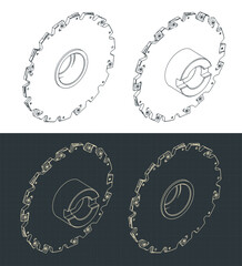 Disc mill cutter isometric blueprints