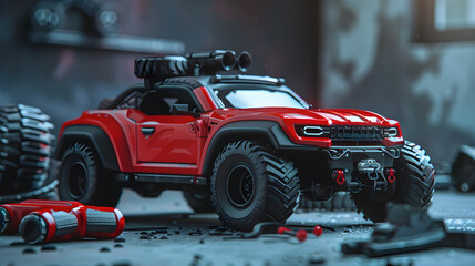 Vibrant Red Off-road Remote-Controlled Toy Car with Accessories and Controller