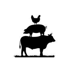 Bull Pig Chicken stencil icon vector. Farm animals stencil. Stacked Bull pig chicken stencil.
