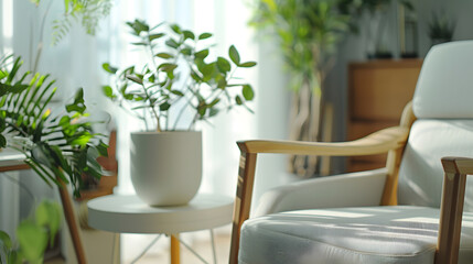 Obraz premium Living room interior with plants and stylish furniture : Generative AI