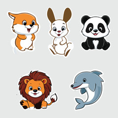 Cute animal cartoon sticker eps vector