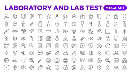 Science and research line icons collection. Thin outline pack. Drug testing, scientific discovery disease prevention signs. Medical healthcare, doctor icons. Chemical formula,  chemistry testing lab.