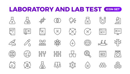 Science and research line icons collection. Thin outline pack. Drug testing, scientific discovery disease prevention signs. Medical healthcare, doctor icons. Chemical formula,  chemistry testing lab.