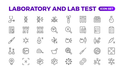 Science and research line icons collection. Thin outline pack. Drug testing, scientific discovery disease prevention signs. Medical healthcare, doctor icons. Chemical formula,  chemistry testing lab.