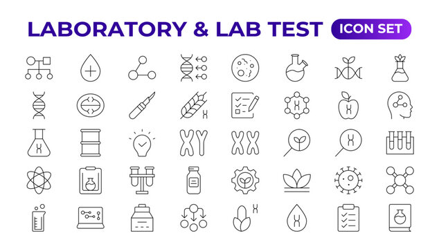 Science and research line icons collection. Thin outline pack. Drug testing, scientific discovery disease prevention signs. Medical healthcare, doctor icons. Chemical formula,  chemistry testing lab.