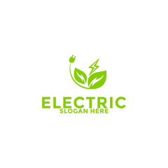 Eco Energy logo with Leaf vector, Nature Electric Logo Vector