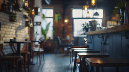 The layout in a dark loft style opens up inside the cafes welcome to open coffee shop background : Generative AI