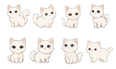 Cute white cat, chibi style, various styles