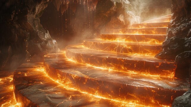 Each step upon the podium sends ripples through the molten surface, causing the surrounding glow to intensify with each movement.