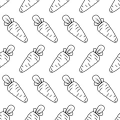 cute carrot cartoon icon vector seamless pattern background black and white