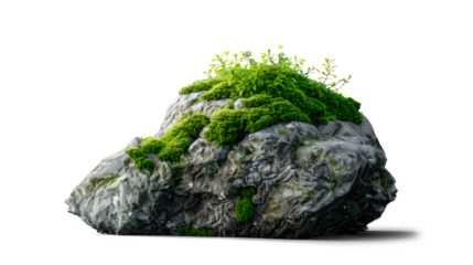 moss grown up cover the rock on transparent background