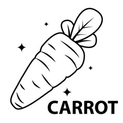 line vector cute carrot cartoon icon illustration isolated black and white