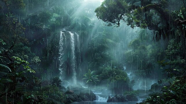 Subtropical monsoon forest with waterfall ecosystem a biome characterized by heavy rainfall