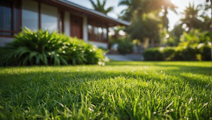 Pristine Greenery, Smooth Grass Lawn Nestled Beside the House.