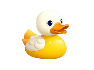 Cute yellow rubber duck toy isolated on white background. 3D rendering.