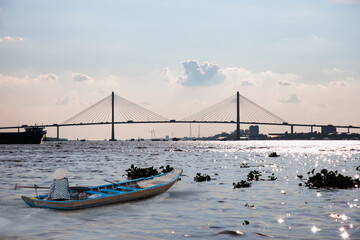 The most beautiful and longest  beautiful Can Tho bridge cable-stayed bridge in Southeast Asia - Mekong river, Vietnam