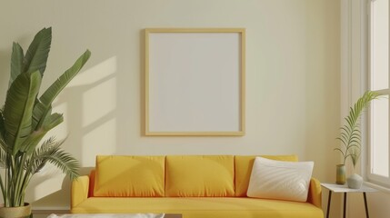 Mockup frame in living room interior, minimal design.