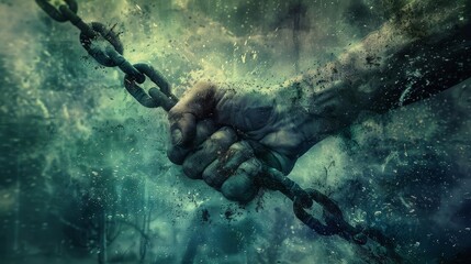 breaking chains unleashing determination and willpower abstract human hand concept digital art