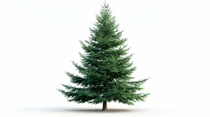 A classic spruce tree with detailed needle leaves isolated on white, ideal for nature themed designs at Christmas.