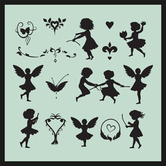 Naklejka premium CupidCuts set black Silhouette vector