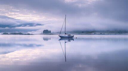 Boat on the surface of a calm lake
