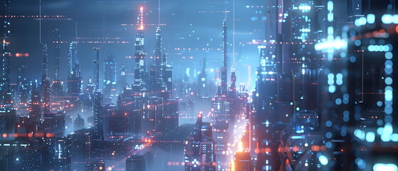 Fototapeta premium AI-Powered Future World, Image of a future city using artificial intelligence to control various systems, showing the impact of artificial intelligence on the way of life