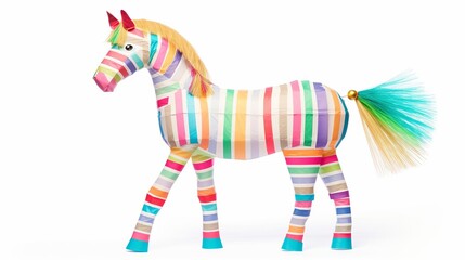 A handcrafted horse pinata image watercolor tone, pastel, 3D Animator