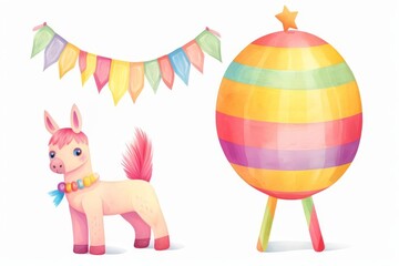 Obraz premium Mexican pinata with decoration watercolor tone, pastel, 3D Animator