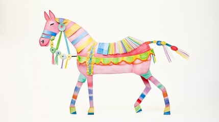 An illustration of colorful horse pinata artwork watercolor