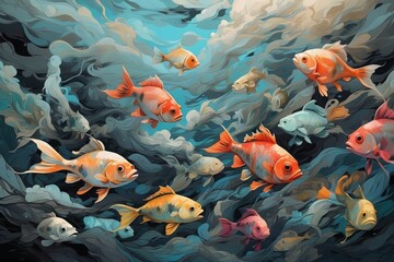 colorful fish on an abstract, colorful background