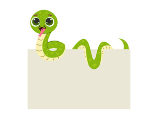 snake hold a blank signboard. copy space. year of snake. Vector flat illustration