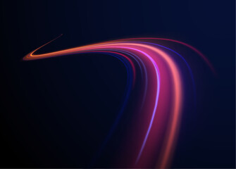 Lines in the shape of a comet against a dark background. Curved light trail stretched upward. Vector Illustration. Illustration of high speed concept.