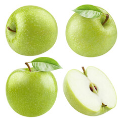 Set of delicious green apples, cut out