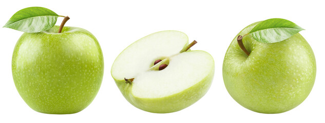 Set of delicious green apples, cut out