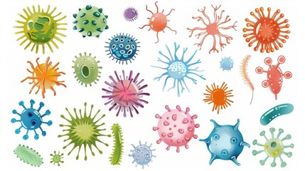 Fototapeta premium diverse set of microbes and viruses isolated on white scientific illustration