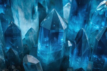 Detailed close-up of vibrant blue crystal formations with natural facets