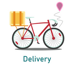 Bicycle delivery in flat style on white background. Fast delivery. Vector illustration.