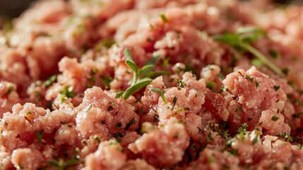 High-detail close-up of lean ground chicken, ideal for making seasoned, healthy burgers, set on an isolated background for advertising