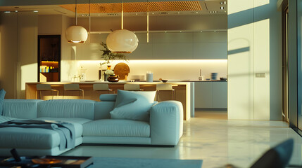 Luxurious living room with kitchen area : Generative AI