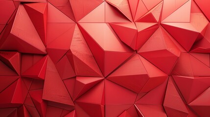 3d Complex Triangular Shapes on Vibrant Red Background with Fine Grain