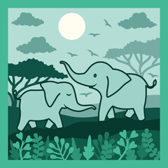 Mother And Baby Elephant Shadow Box Layered Papercut