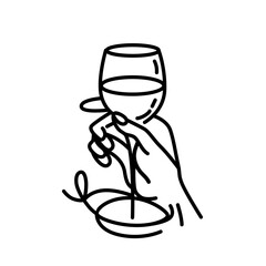 hand holding a wine glass line art style vector illustration. Abstract illustration on a transparent background. 