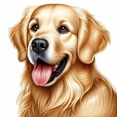 a drawing of a dog with a yellow mouth and the tongue sticking out golden retriever portrait illustr