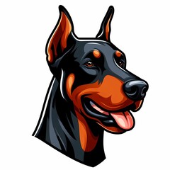 a black dog with a gold collar and a gold buckle doberman portrait illustration