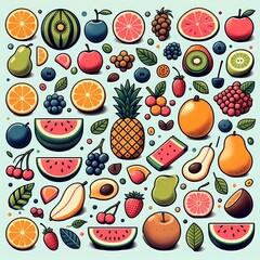a picture of various fruits including one that says pineapple different fruits set illustration