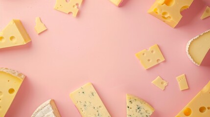 Top view background with a variety of cheese products