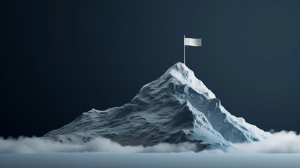 Isometric view of a mountain peak with a flag, featuring blue