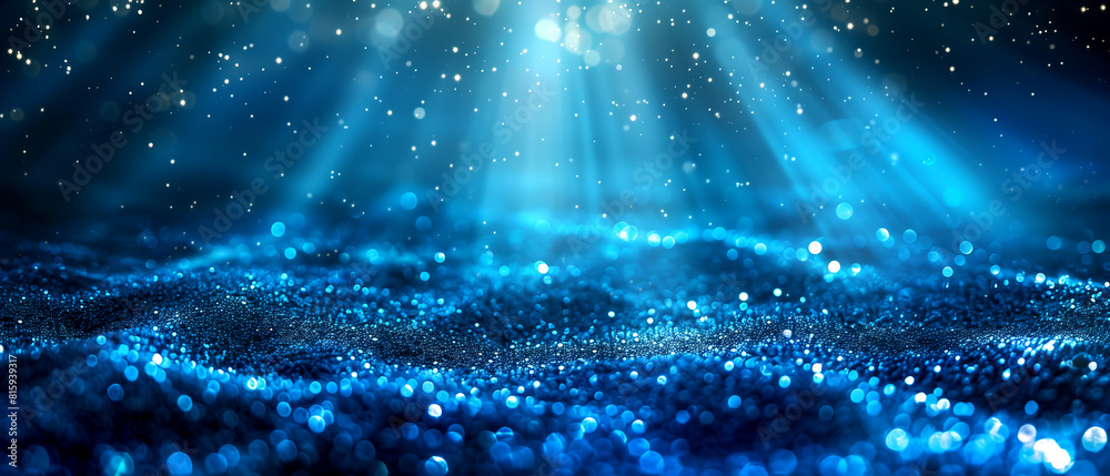 Wall mural a serene composition of blue light rays and sparkling particles, creating a tranquil and ethereal at