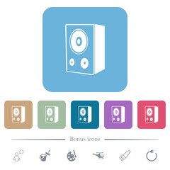 Speaker flat icons on color rounded square backgrounds